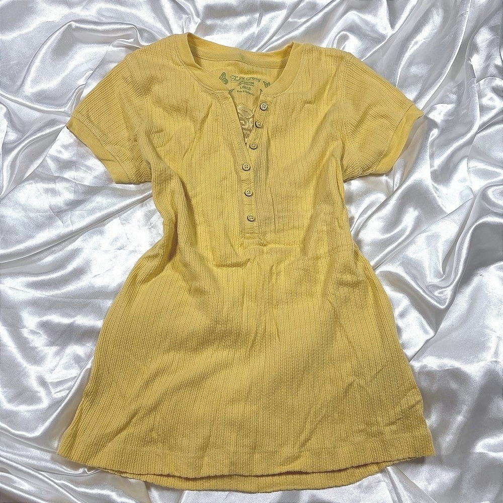 Faded Glory Yellow Short Sleeve Henley Tee